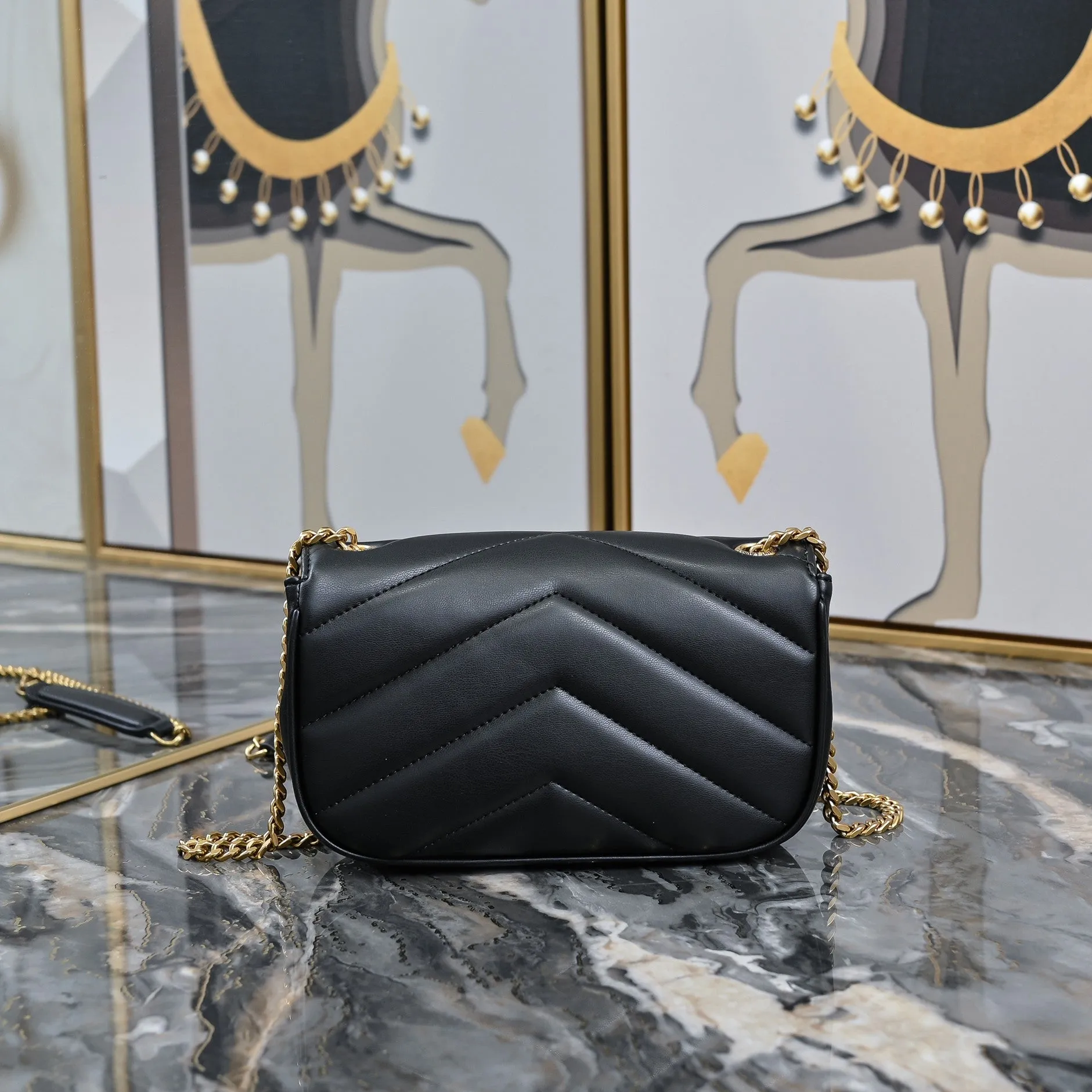 3 Size - Elegant Black Herringbone Shoulder Bag