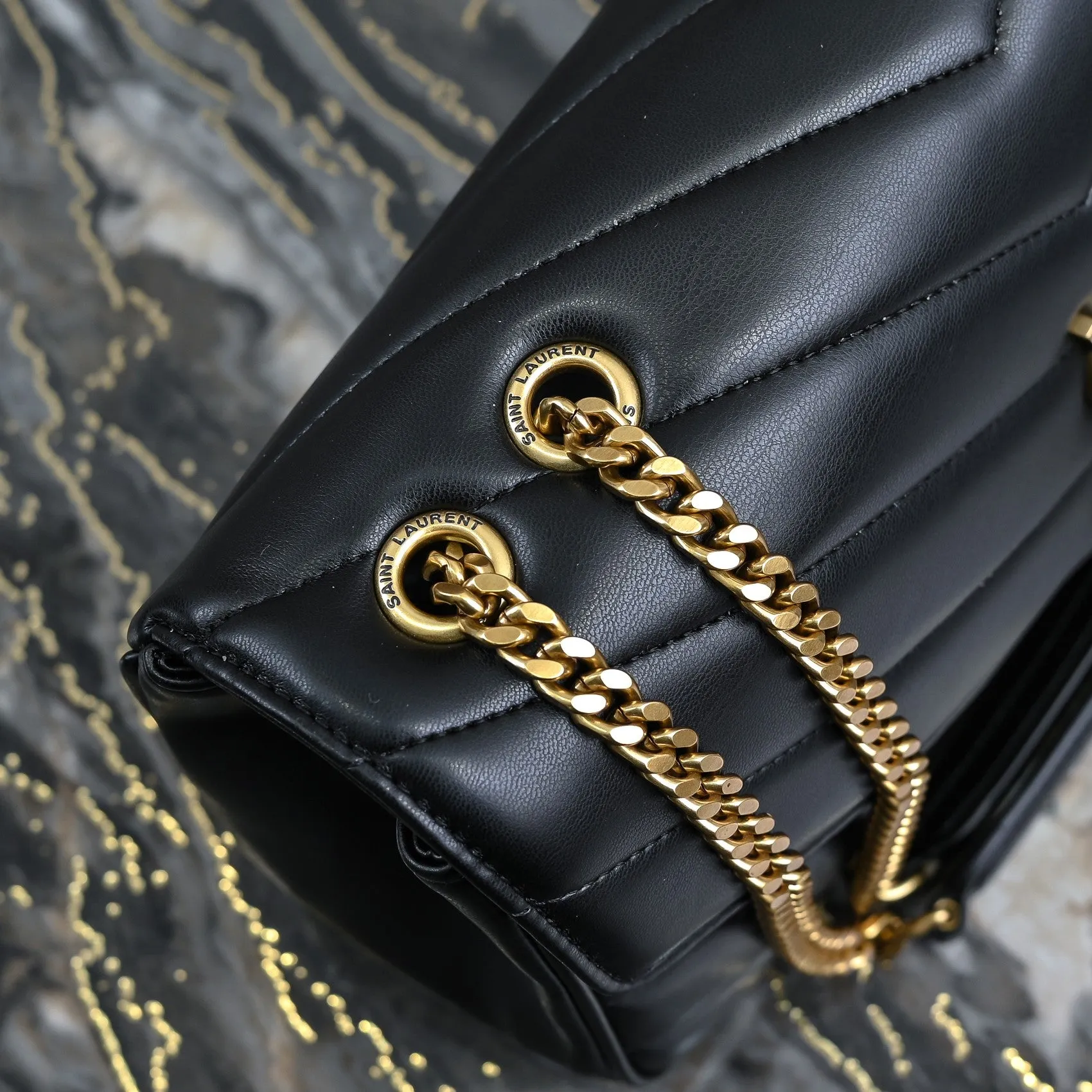 3 Size - Elegant Black Herringbone Shoulder Bag