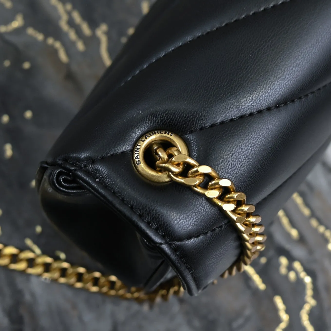 3 Size - Elegant Black Herringbone Shoulder Bag