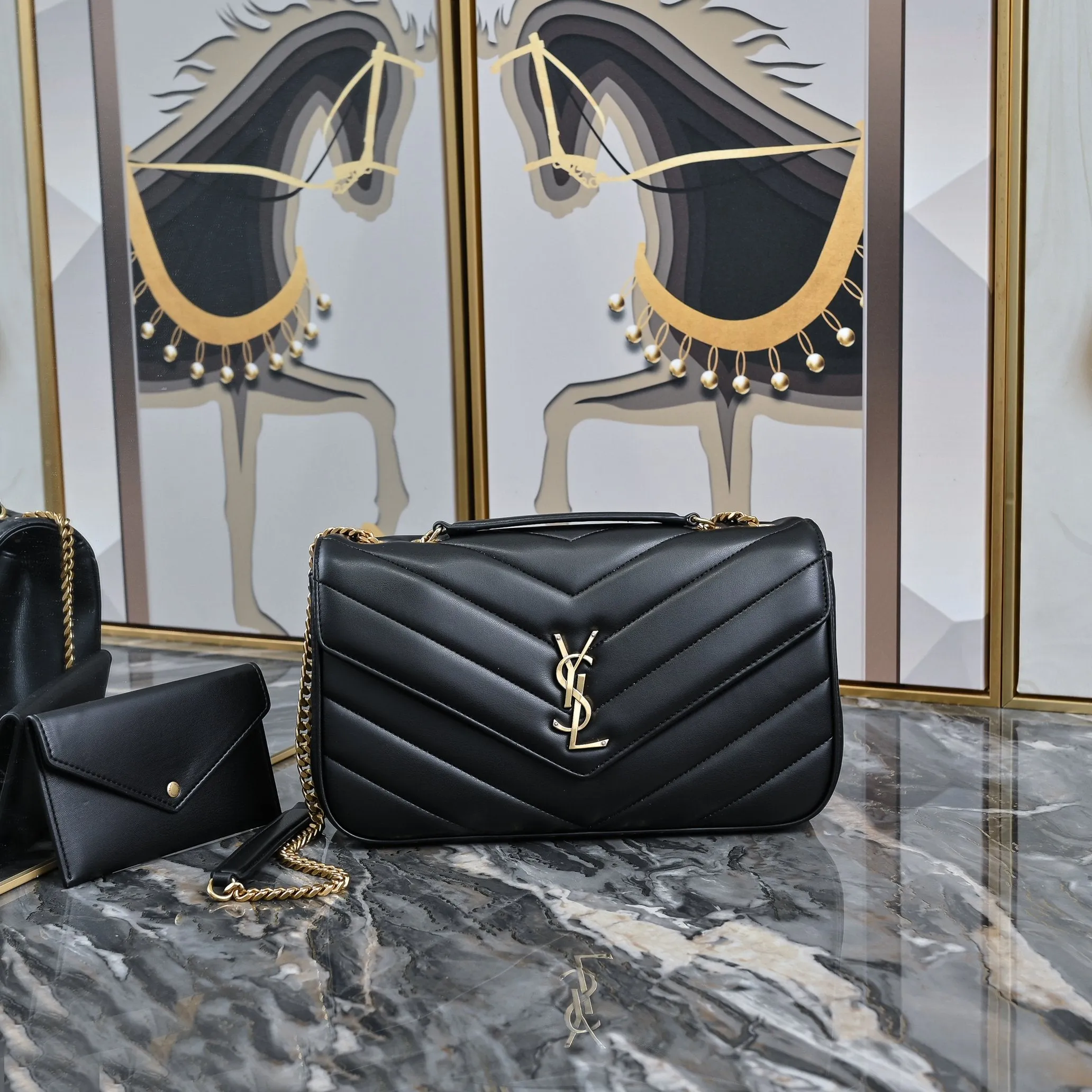 3 Size - Elegant Black Herringbone Shoulder Bag