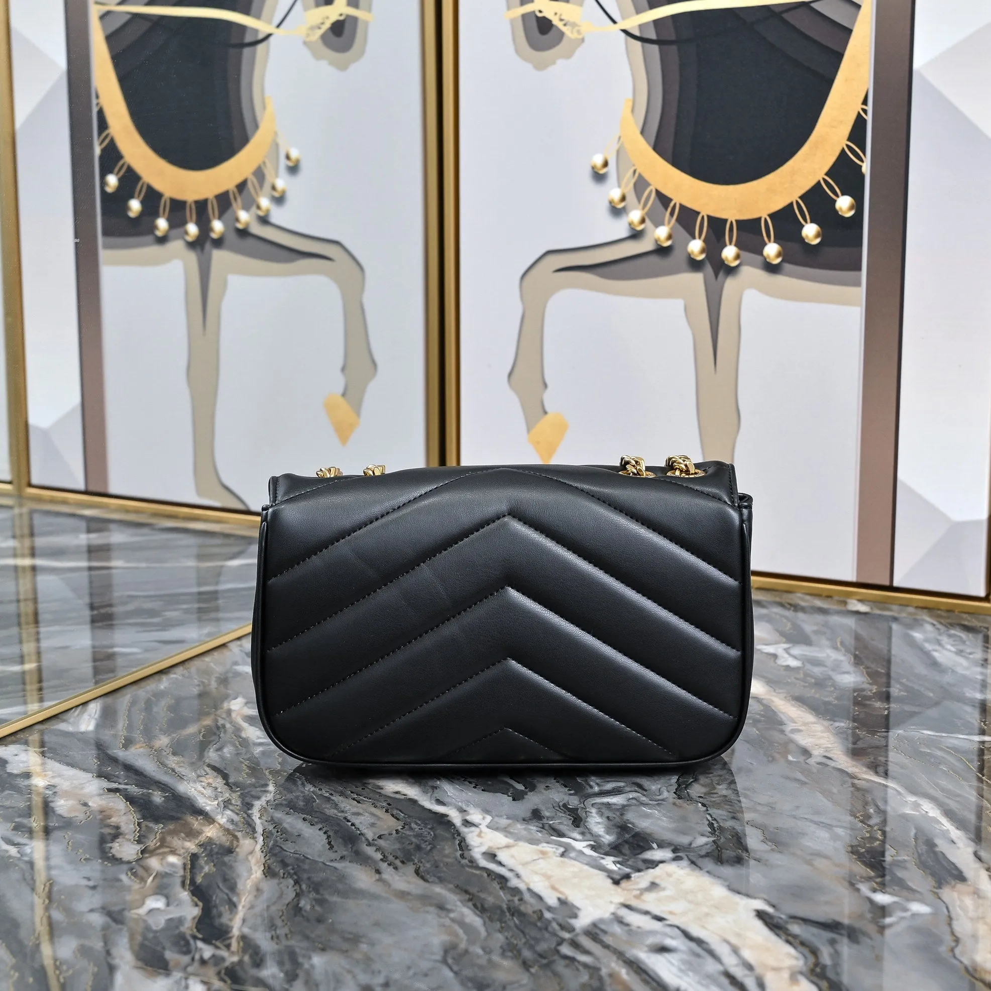 3 Size - Elegant Black Herringbone Shoulder Bag