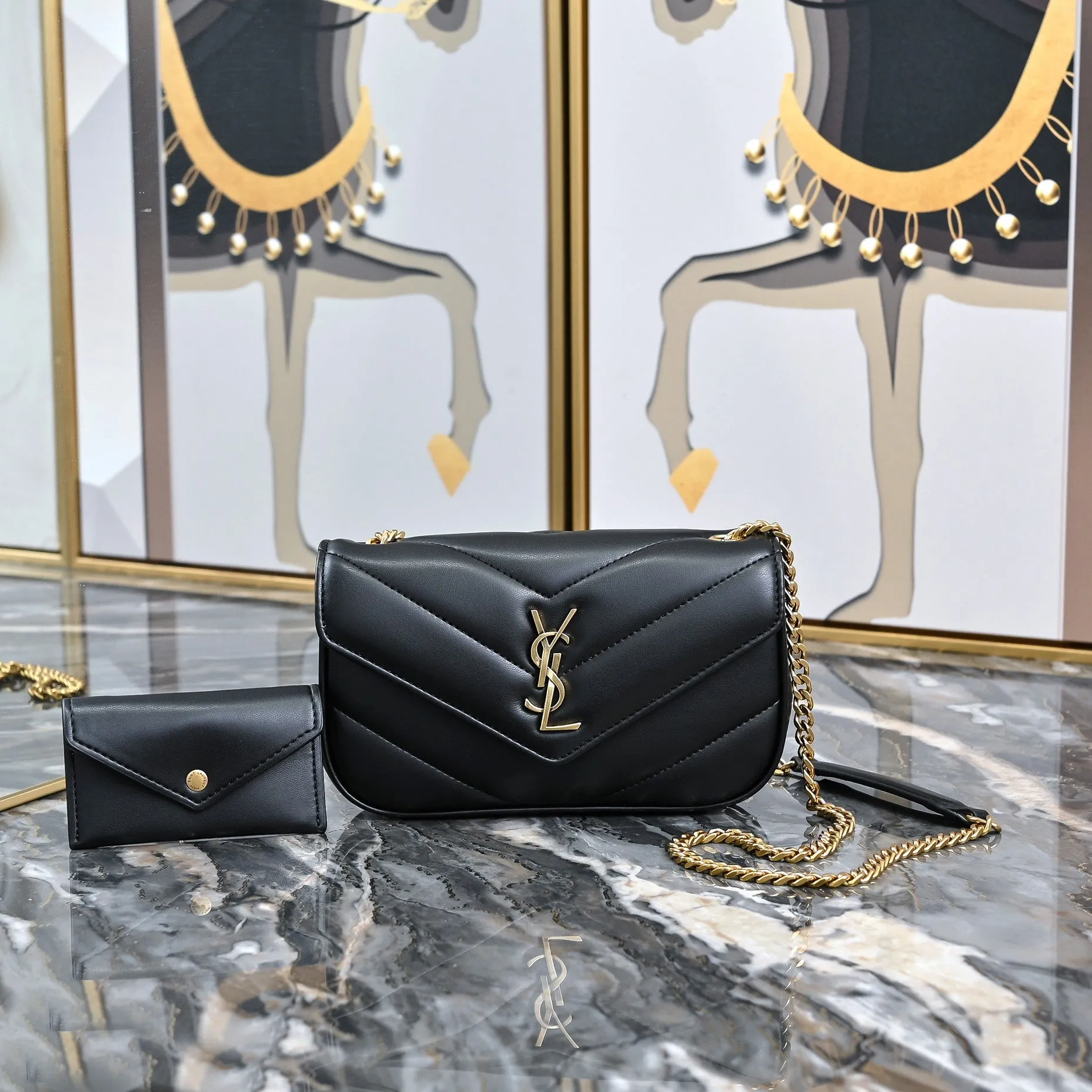 3 Size - Elegant Black Herringbone Shoulder Bag