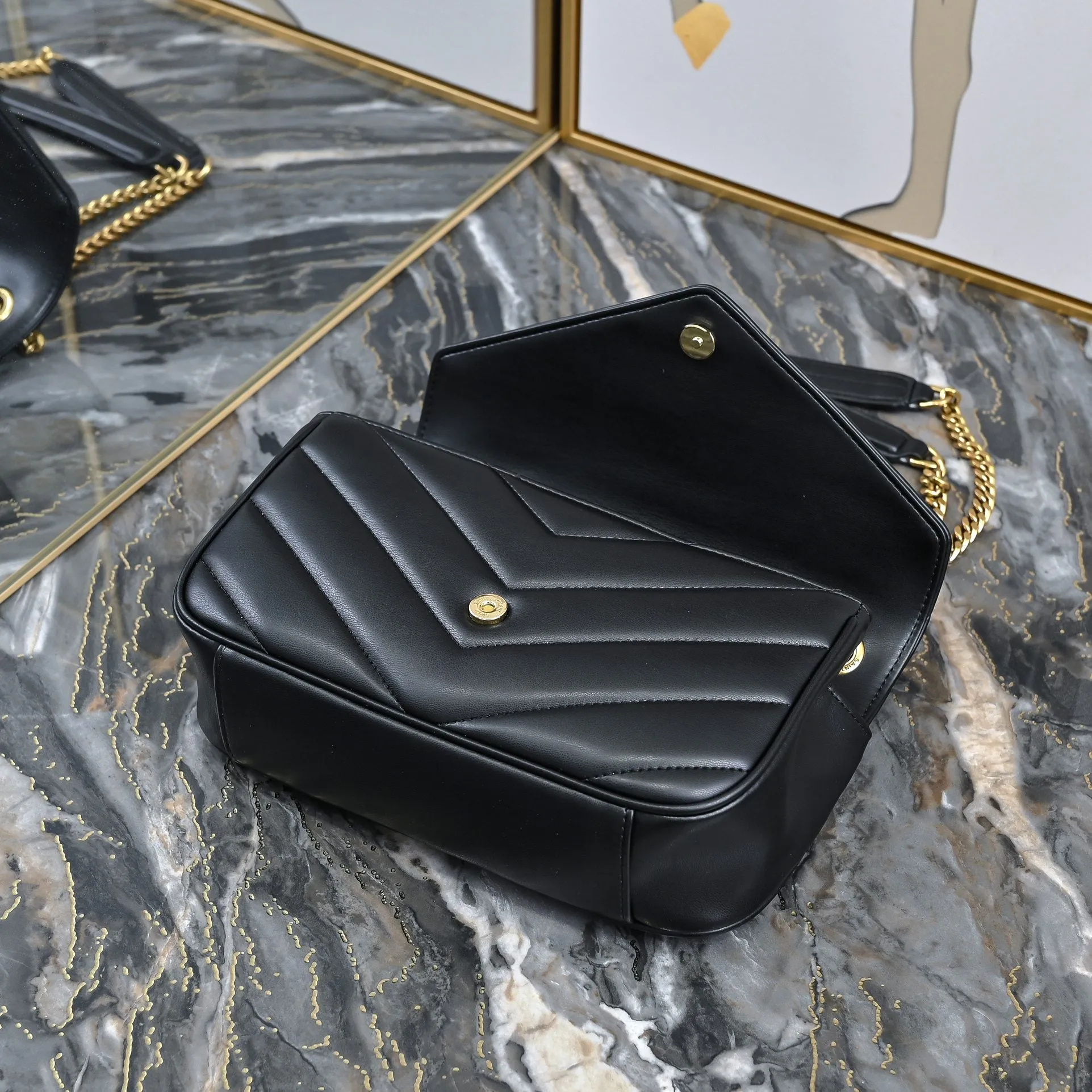 3 Size - Elegant Black Herringbone Shoulder Bag