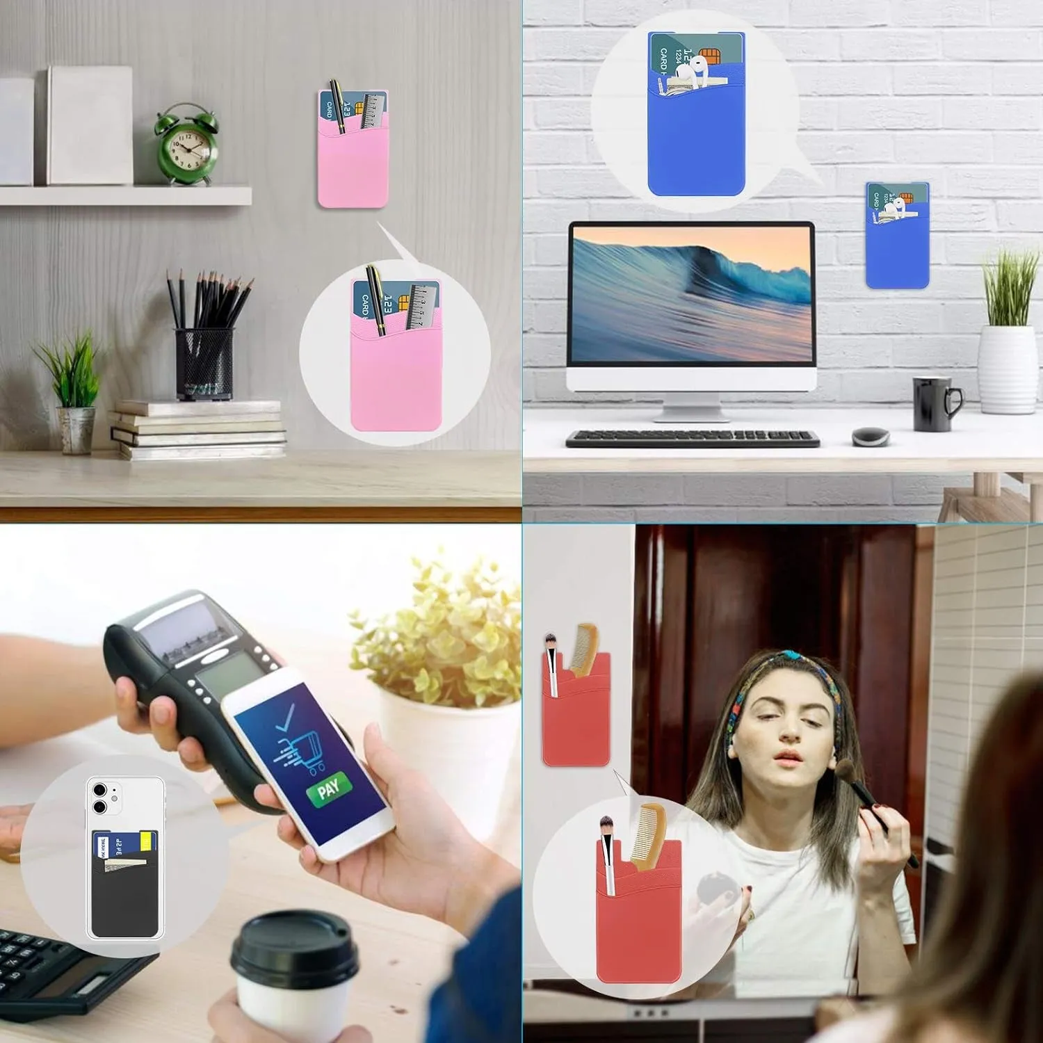 4 Pack Card Holder for Back of Phone, Phone Wallet