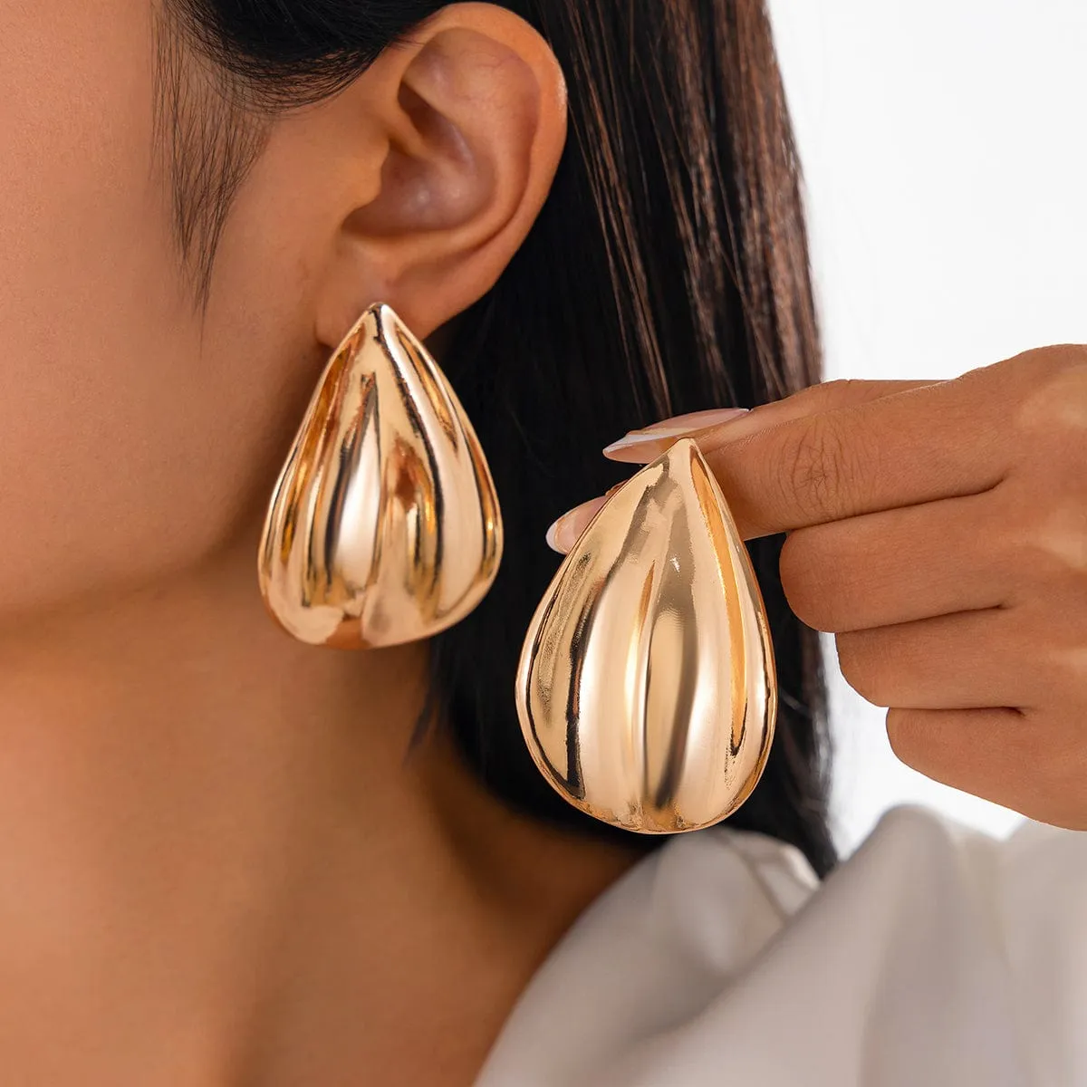 Abstract Gold Silver Tone Textured Waterdrop Earrings