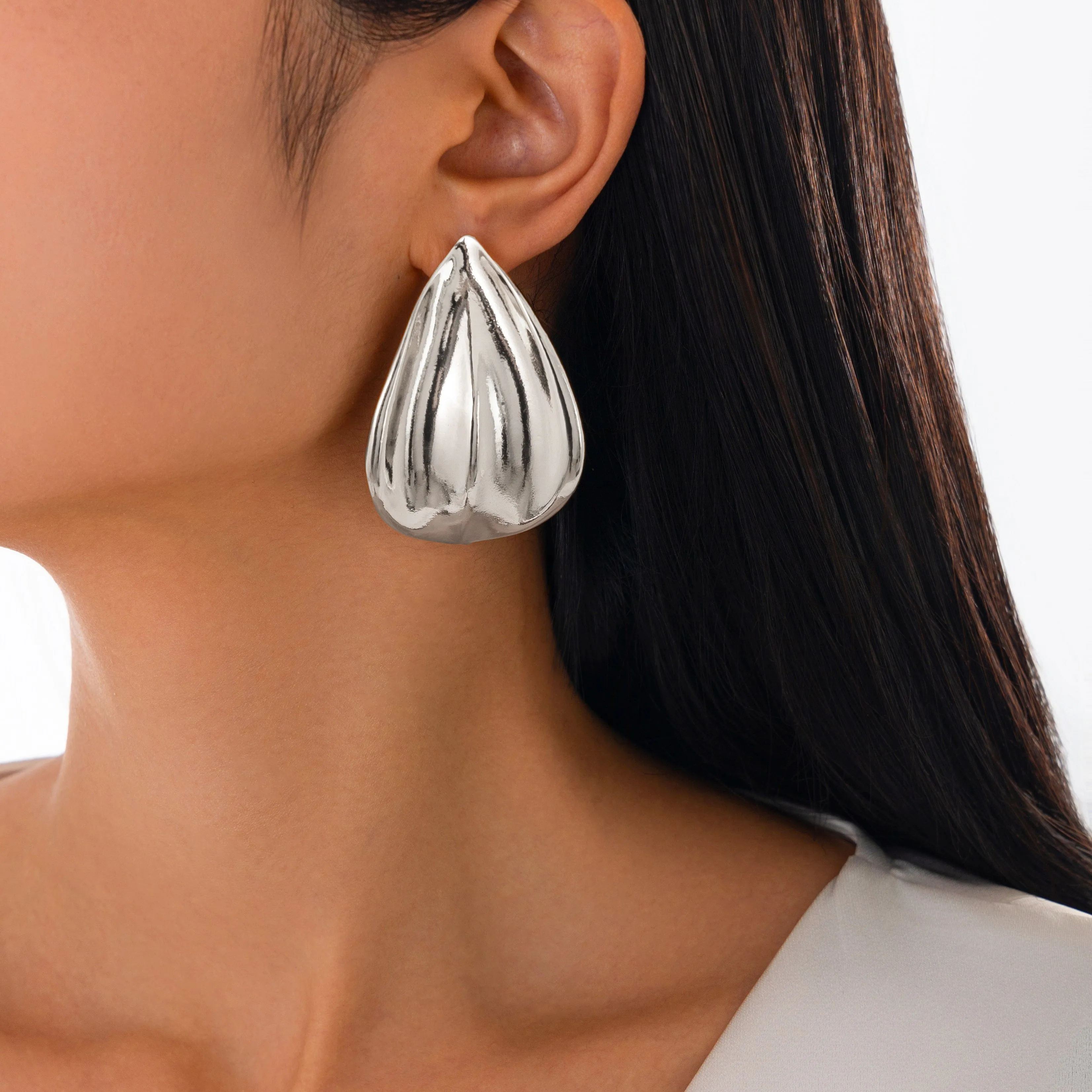 Abstract Gold Silver Tone Textured Waterdrop Earrings