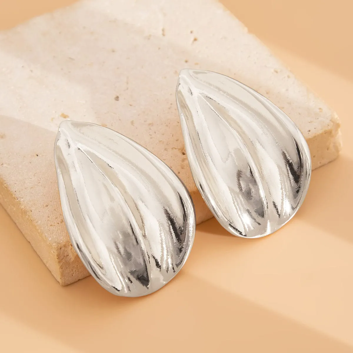 Abstract Gold Silver Tone Textured Waterdrop Earrings
