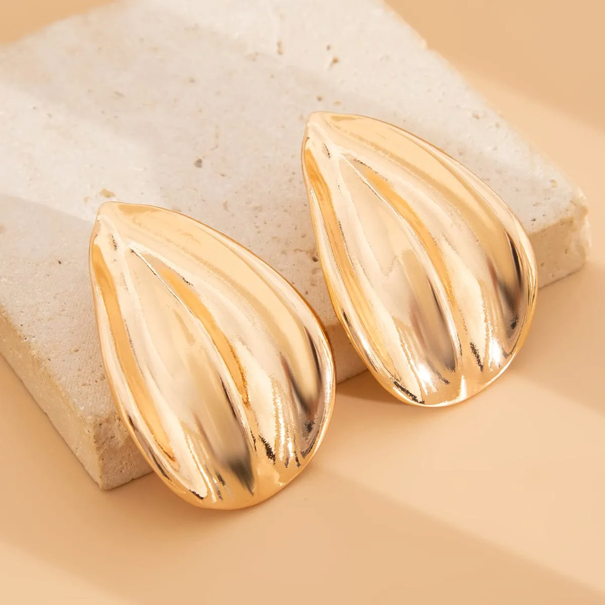 Abstract Gold Silver Tone Textured Waterdrop Earrings