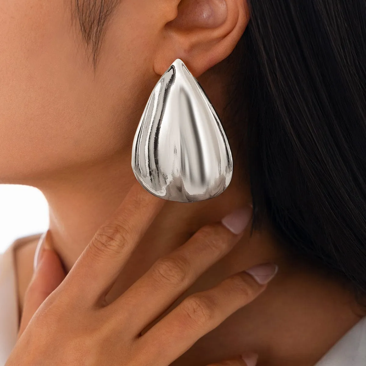 Abstract Gold Silver Tone Textured Waterdrop Earrings