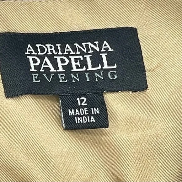 Adrianna Papell Evening Dress Sz 12 Brown Silk Beaded Cocktail Party Formal Y2K