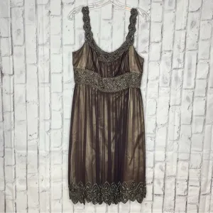 Adrianna Papell Evening Dress Sz 12 Brown Silk Beaded Cocktail Party Formal Y2K