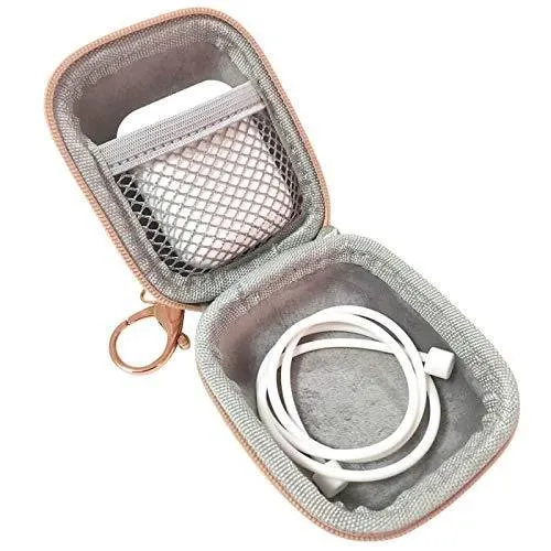 Airpods Case Keychain, AirPod Charging Protective Case, Earbud Case, PU Leather Hard case, Portable Carrying Case with Metal Clasp and Keychain Compatible with Apple AirPods Bluetooth Earphone
