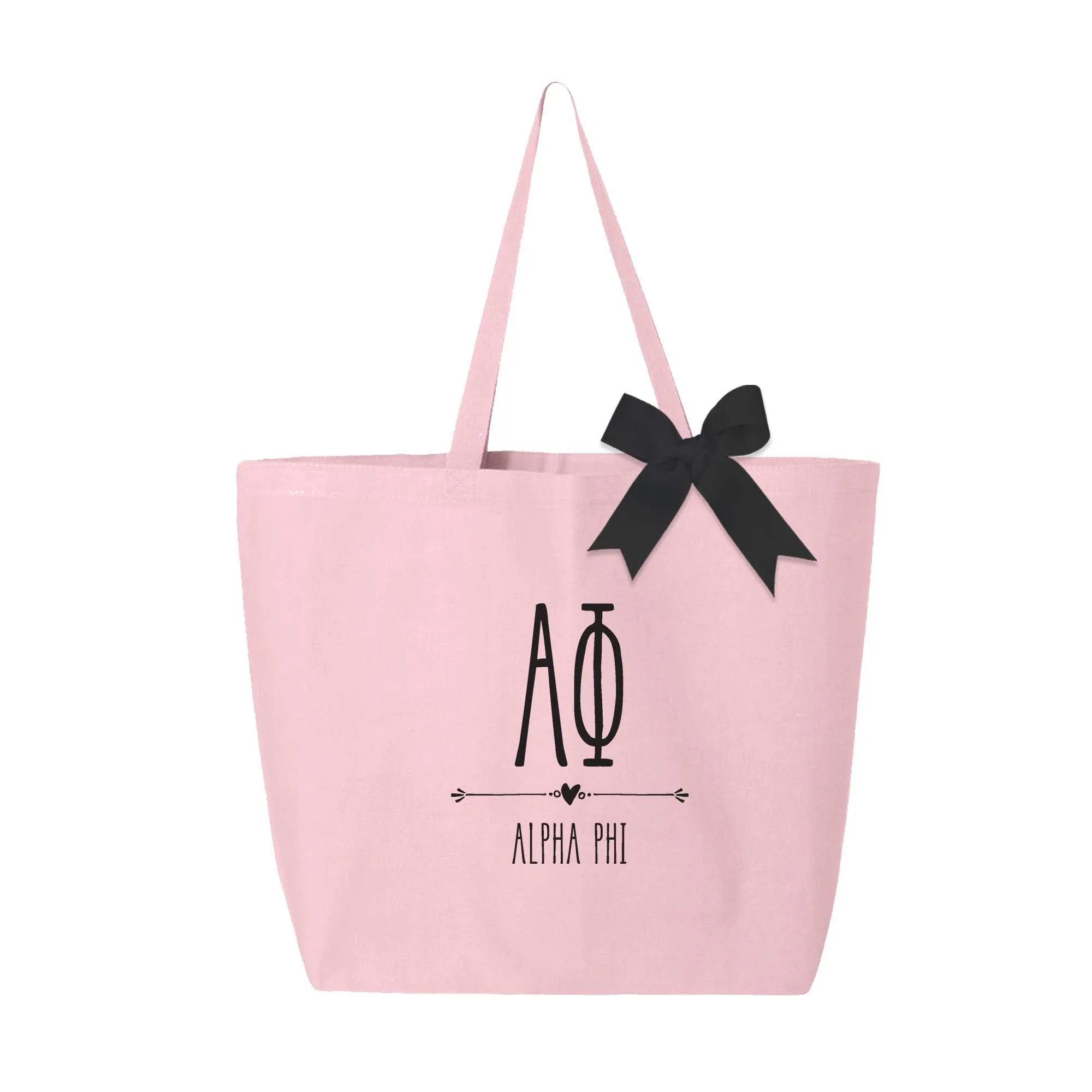 Alpha Phi Pink Canvas Tote Bag with Black Bow
