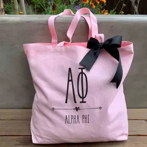 Alpha Phi Pink Canvas Tote Bag with Black Bow