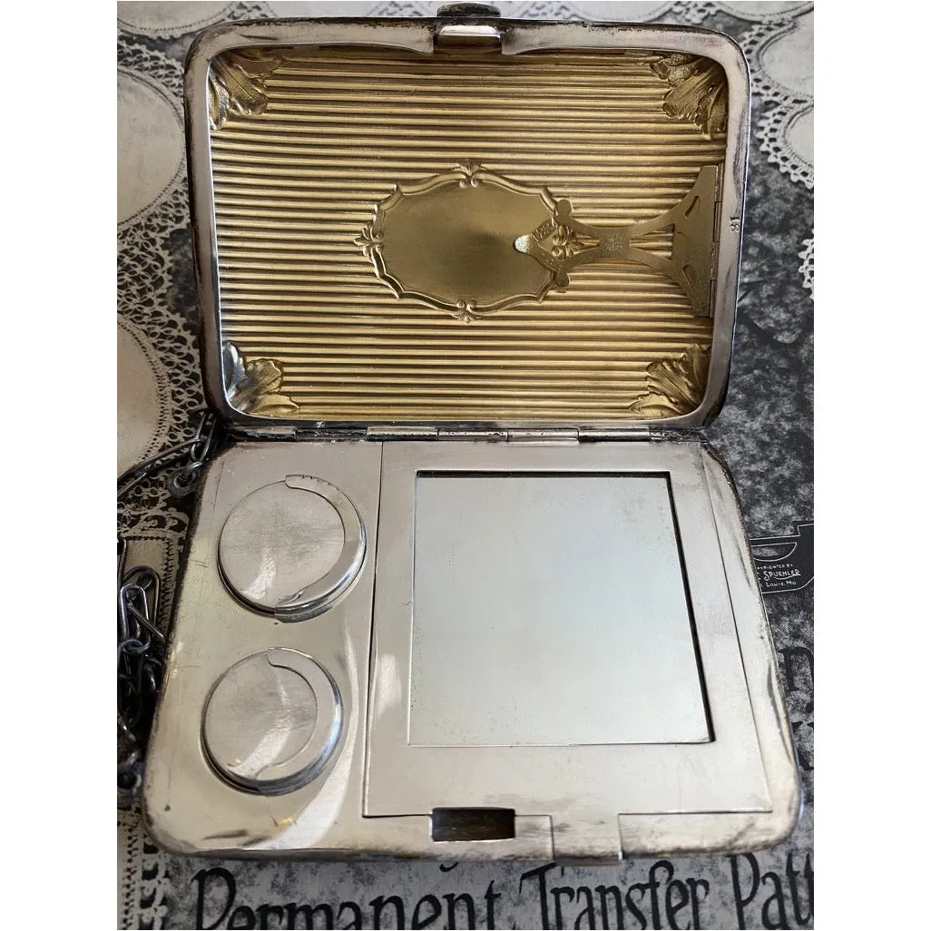 Art Deco EJB CO. Sterling Silver/ 18K YG Compact Purse/Cigarette Case