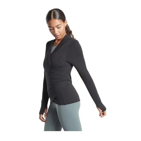 Athleta Poise Dance Wrap Black Versitile Closet Staple Workout Size L