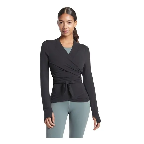 Athleta Poise Dance Wrap Black Versitile Closet Staple Workout Size L