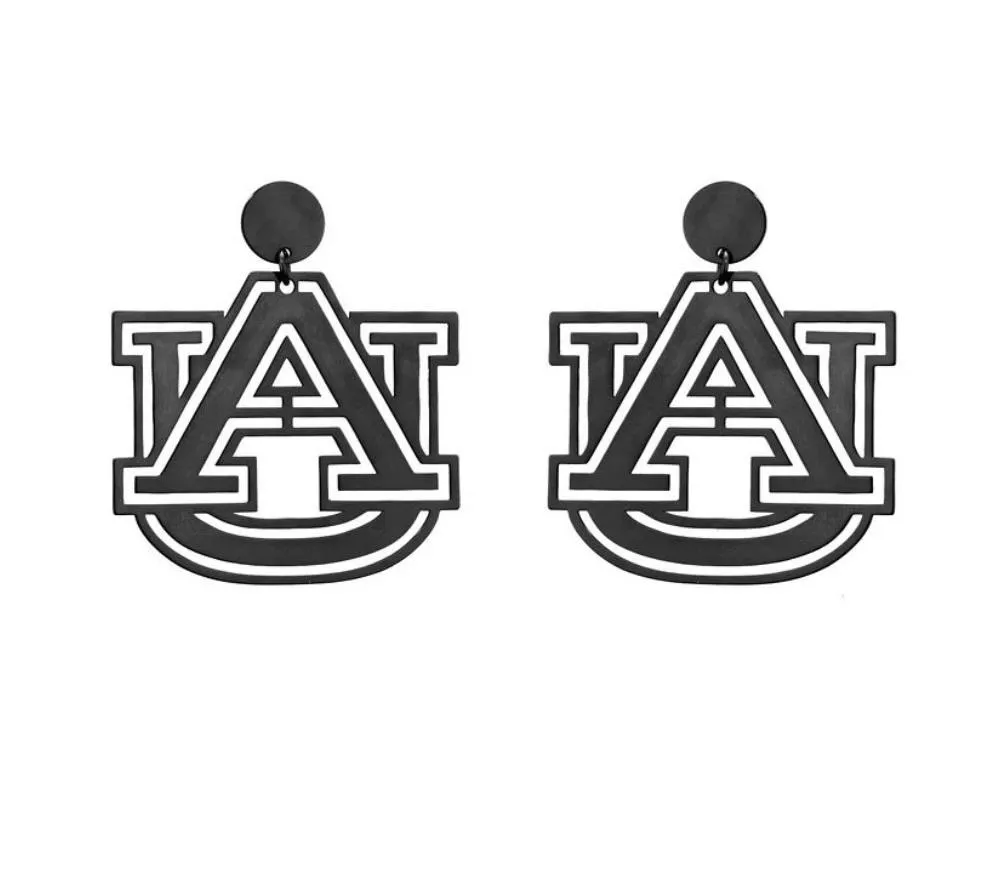 Auburn Black Metal Logo Earrings