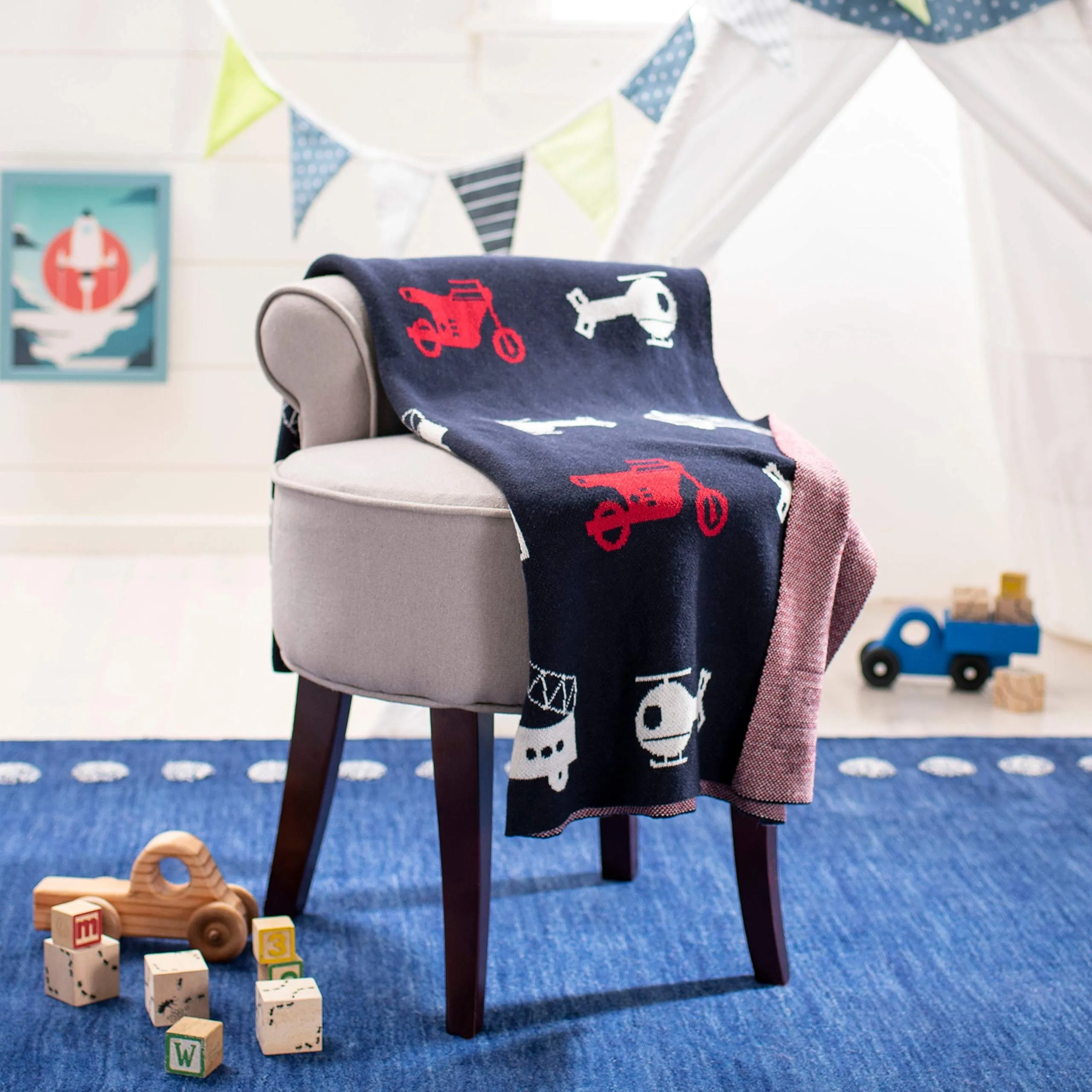 Baby Throw - Navy/Red 32" X 40" Blue Novelty Neutral Transportation