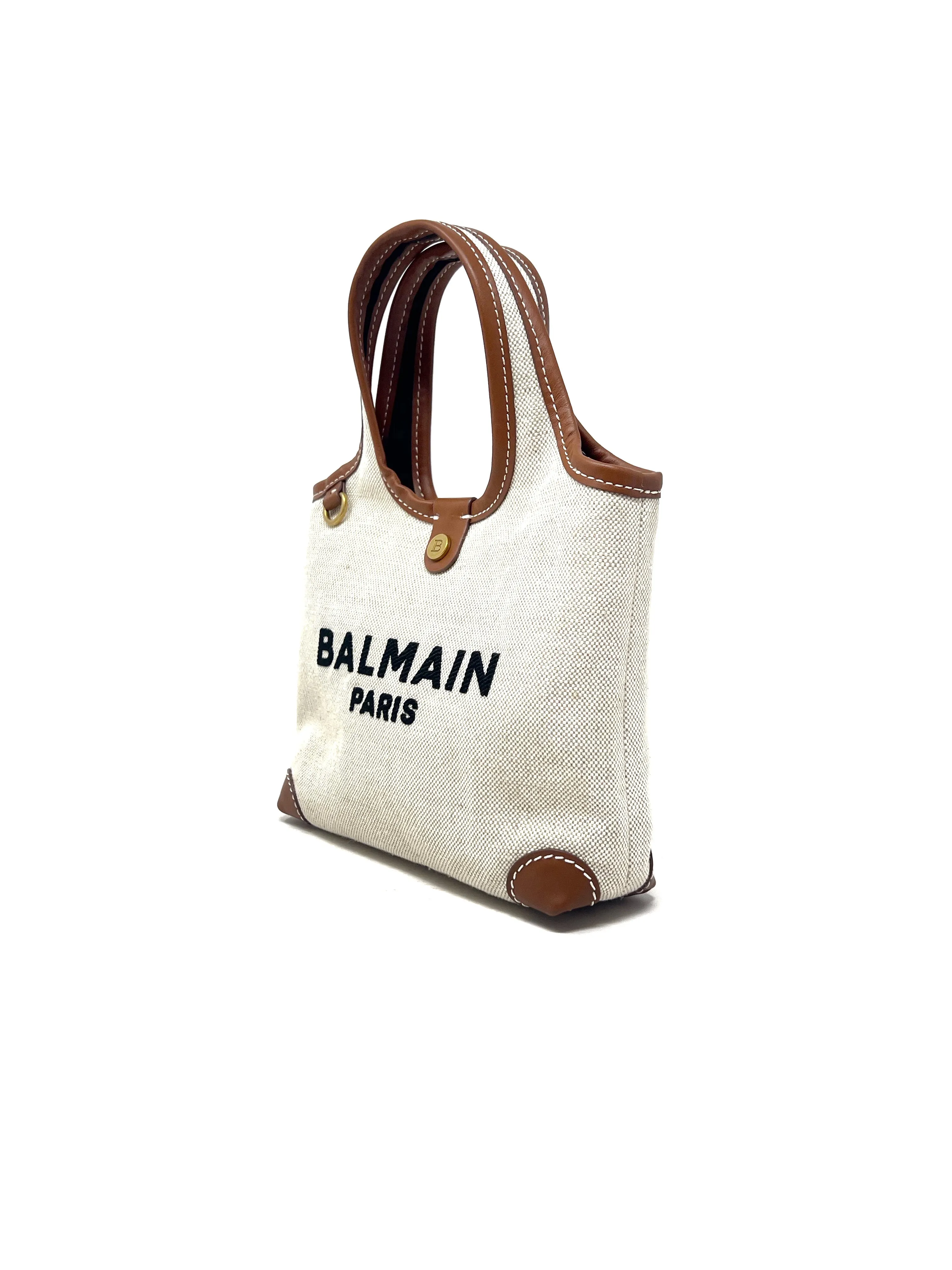 Balmain Luggage/Natural 'B-Army' Logo Canvas Mini Grocery Bag