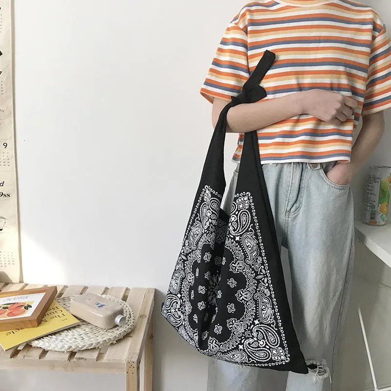Bandana Print Large Shoulder Bag Black