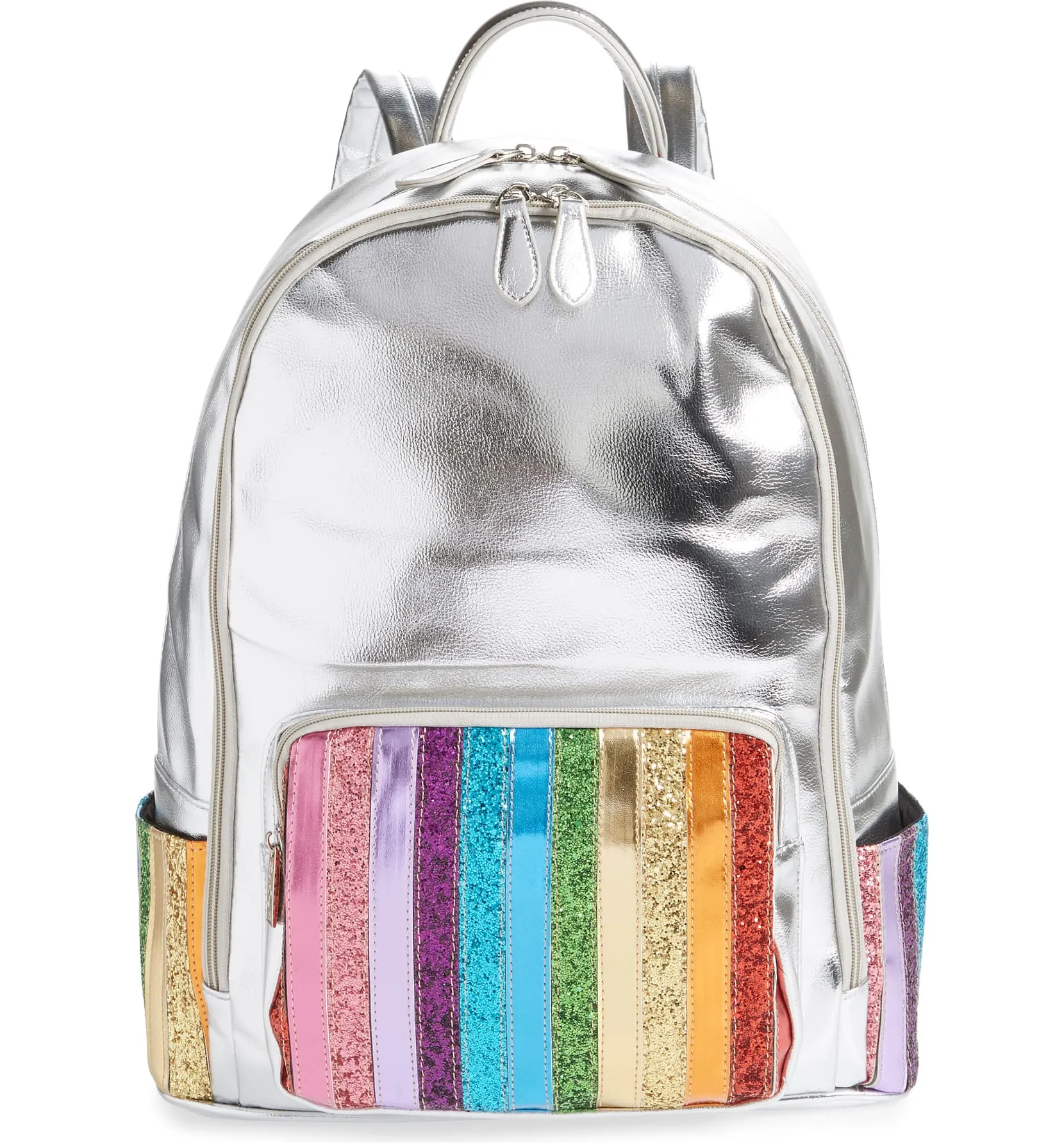 Bari Lynn Rainbow Glitter Stripe Backpack