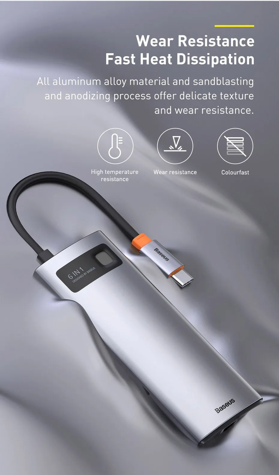 Baseus Metal Gleam Series 6-in-1 Multifunctional Type-C HUB Docking Station