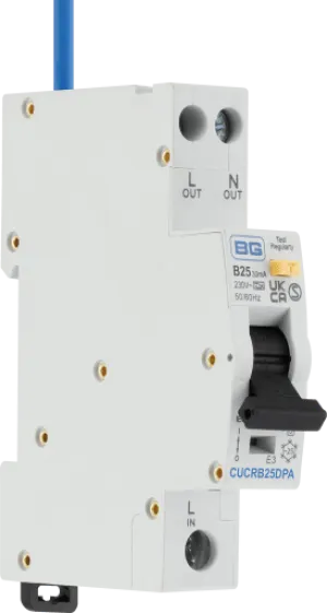 BG CUCRB25DPA 25A Double Pole 1 Module B Curve 6kA 30mA Type A Compact RCBO