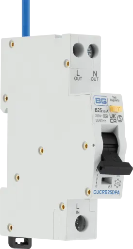 BG CUCRB25DPA 25A Double Pole 1 Module B Curve 6kA 30mA Type A Compact RCBO