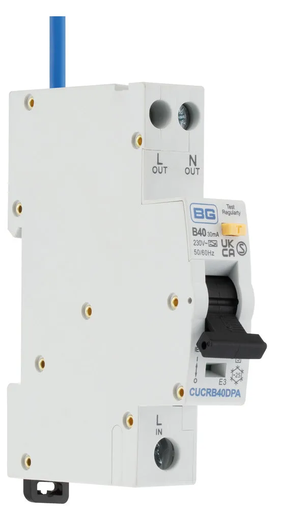 BG CUCRB40DPA 40A Double Pole 1 Module B Curve 6kA 30mA Type A Compact RCBO