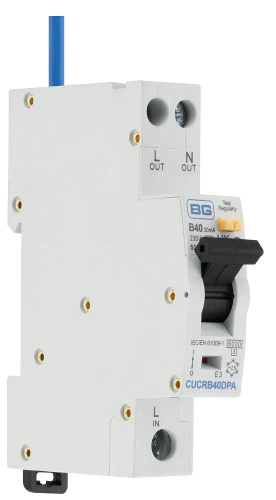 BG CUCRB40DPA 40A Double Pole 1 Module B Curve 6kA 30mA Type A Compact RCBO
