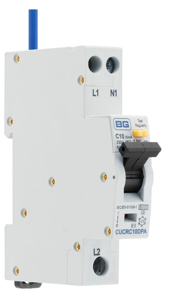 BG CUCRC10DPA 10A 30mA C Curve Type A Double Pole Compact RCBO Bi-Directional