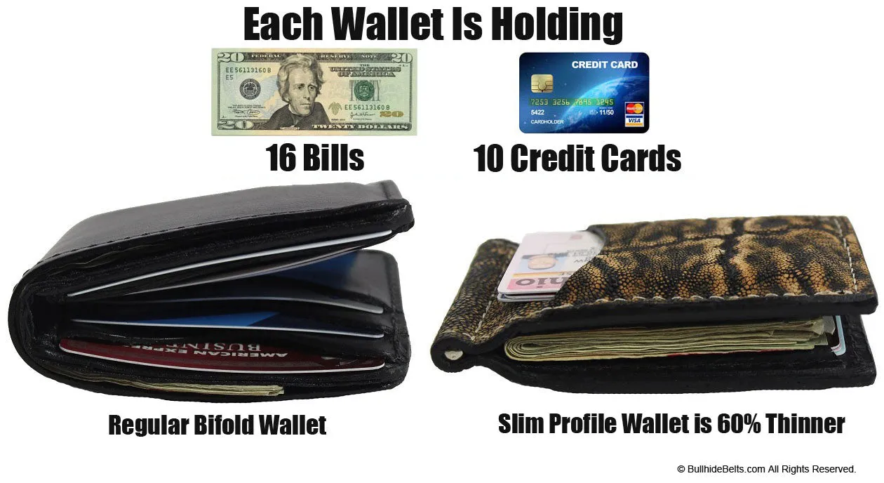 Black Bison Bifold Slim Profile Wallet With Money Clip