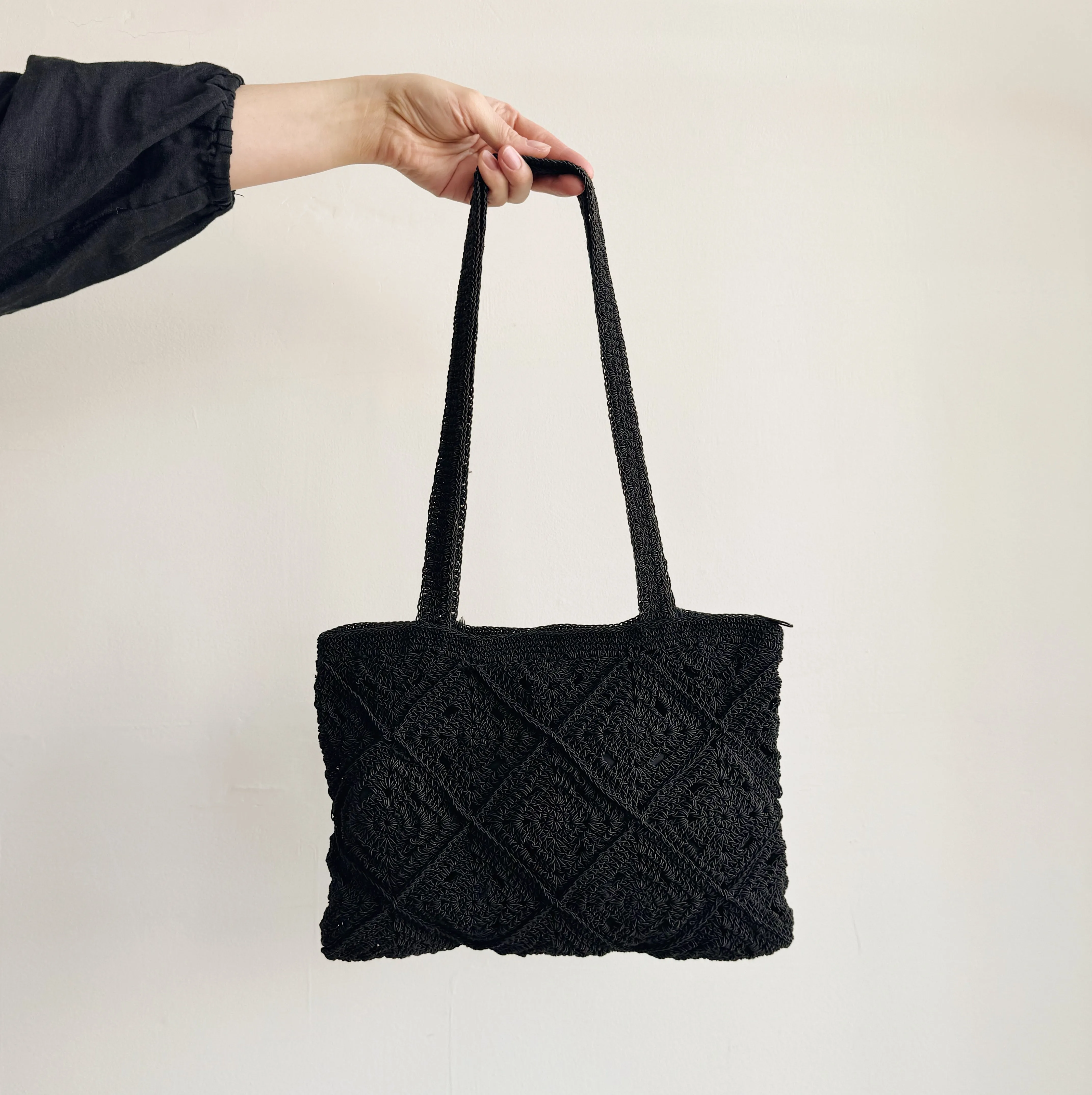 Black Crochet Square Tote