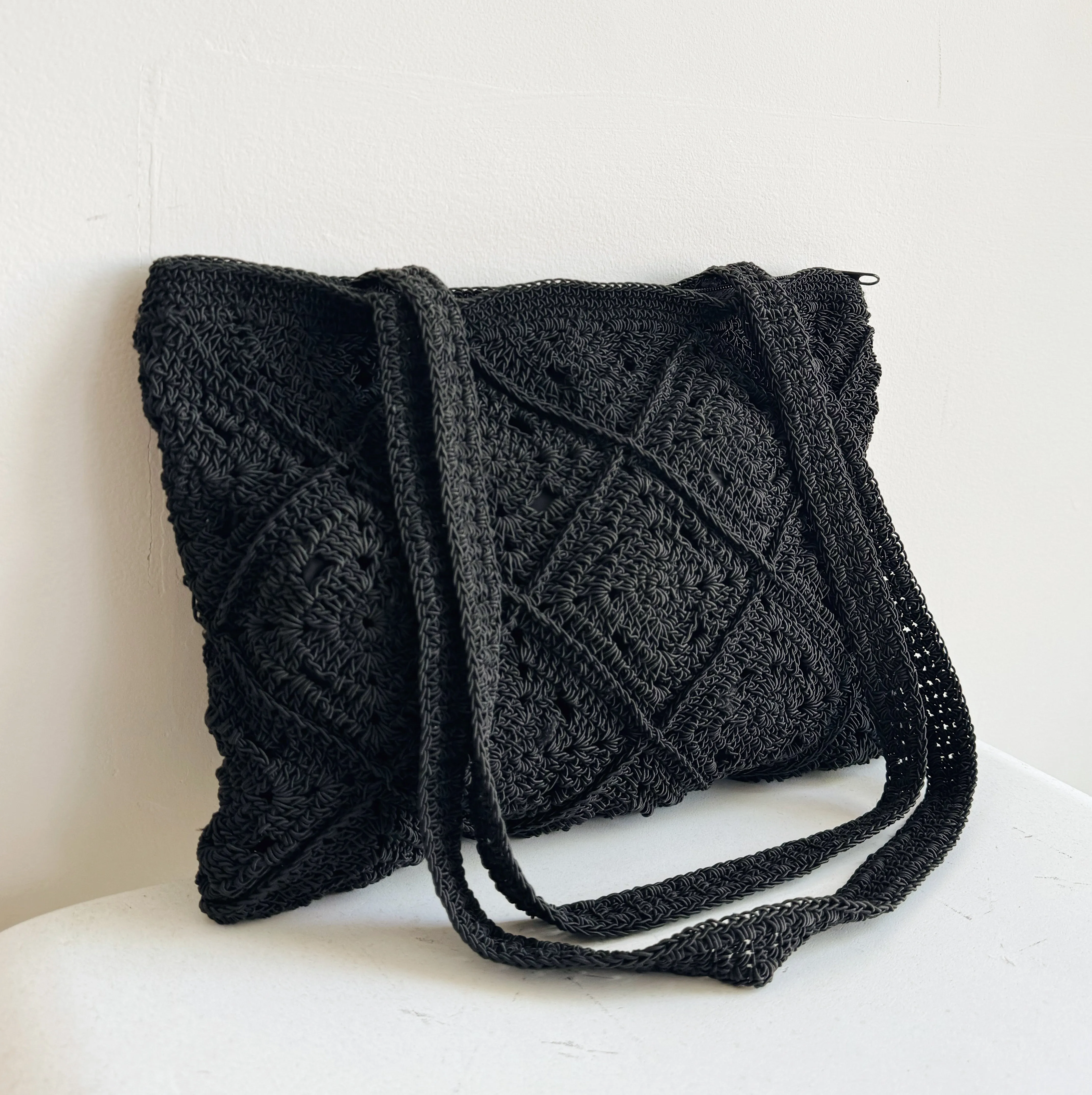 Black Crochet Square Tote