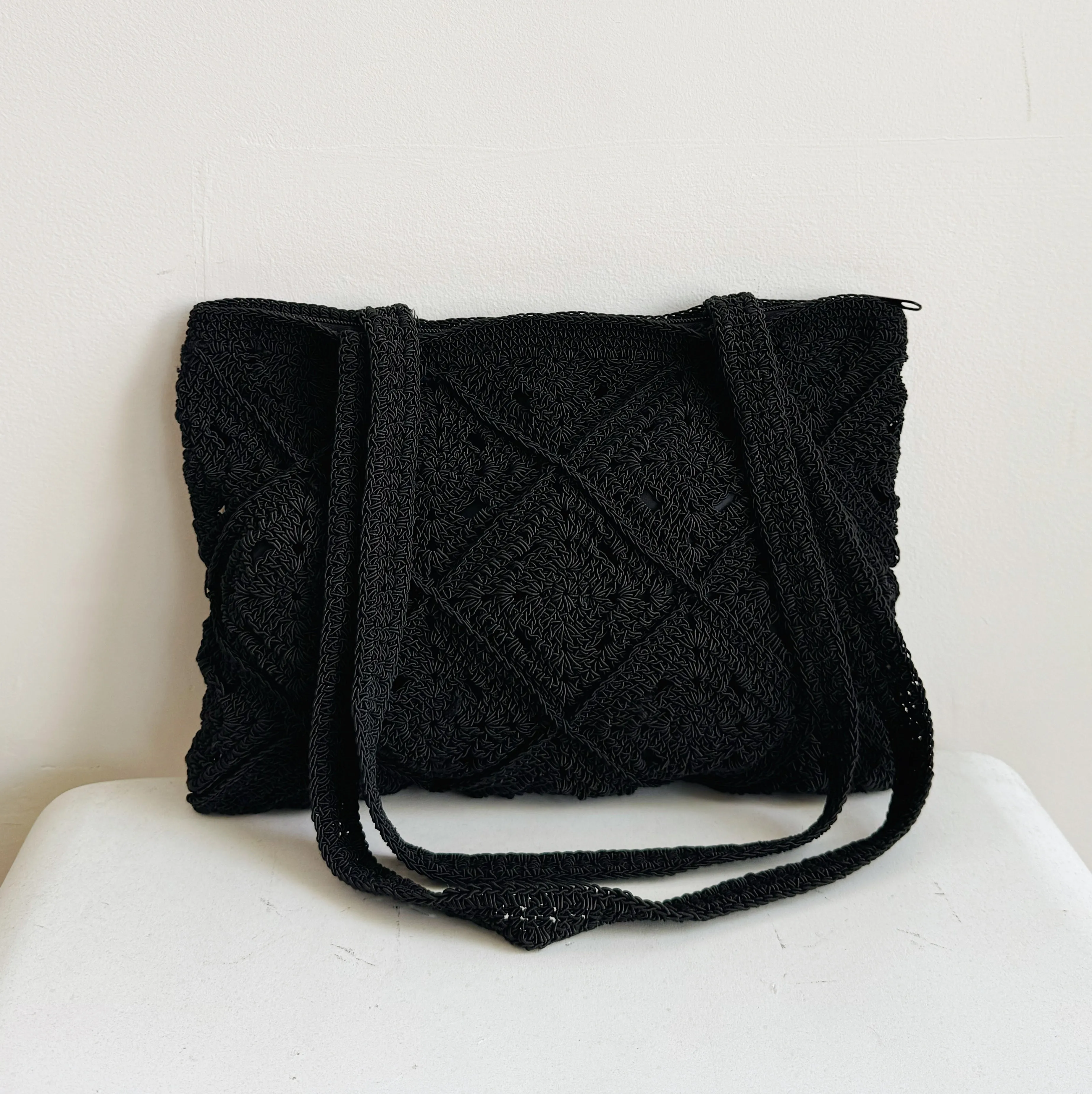 Black Crochet Square Tote
