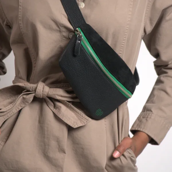 Black leather belt bag & crossbody - Italian leather