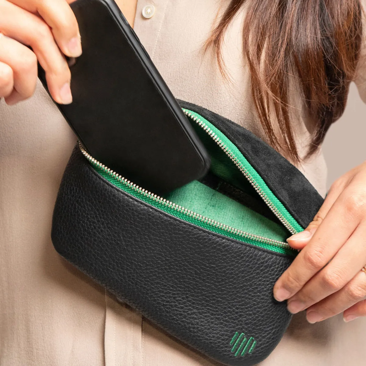 Black leather belt bag & crossbody - Italian leather