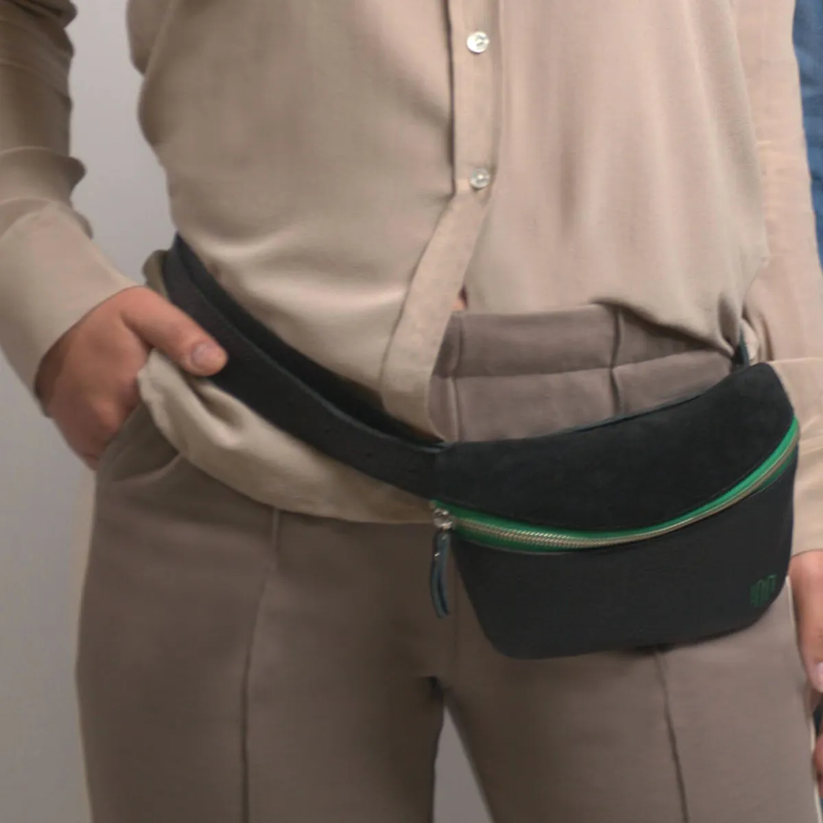 Black leather belt bag & crossbody - Italian leather