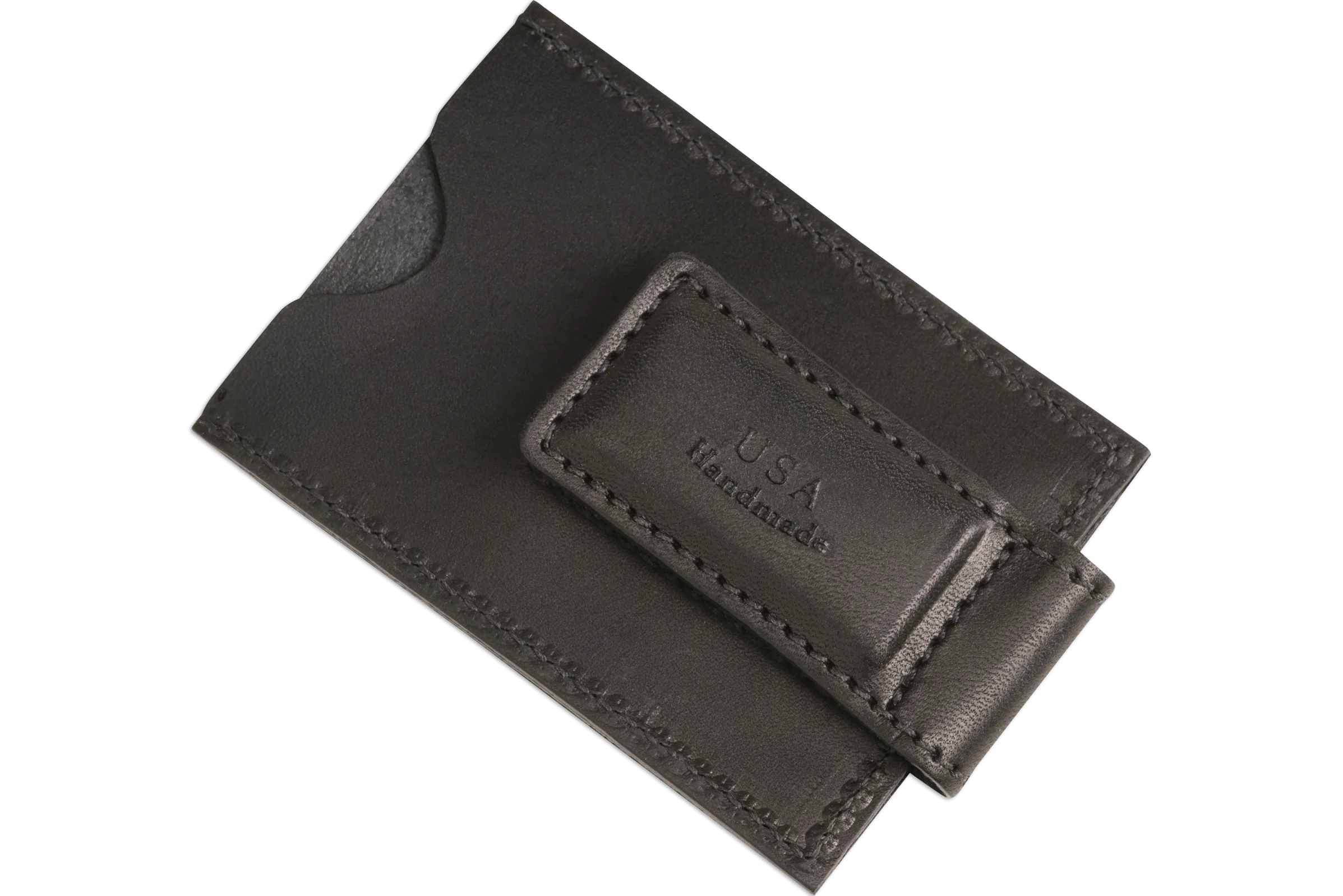 Black Premium Leather Slim ID Wallet With Magnetic Money Clip