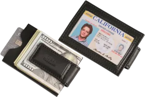 Black Premium Leather Slim ID Wallet With Magnetic Money Clip