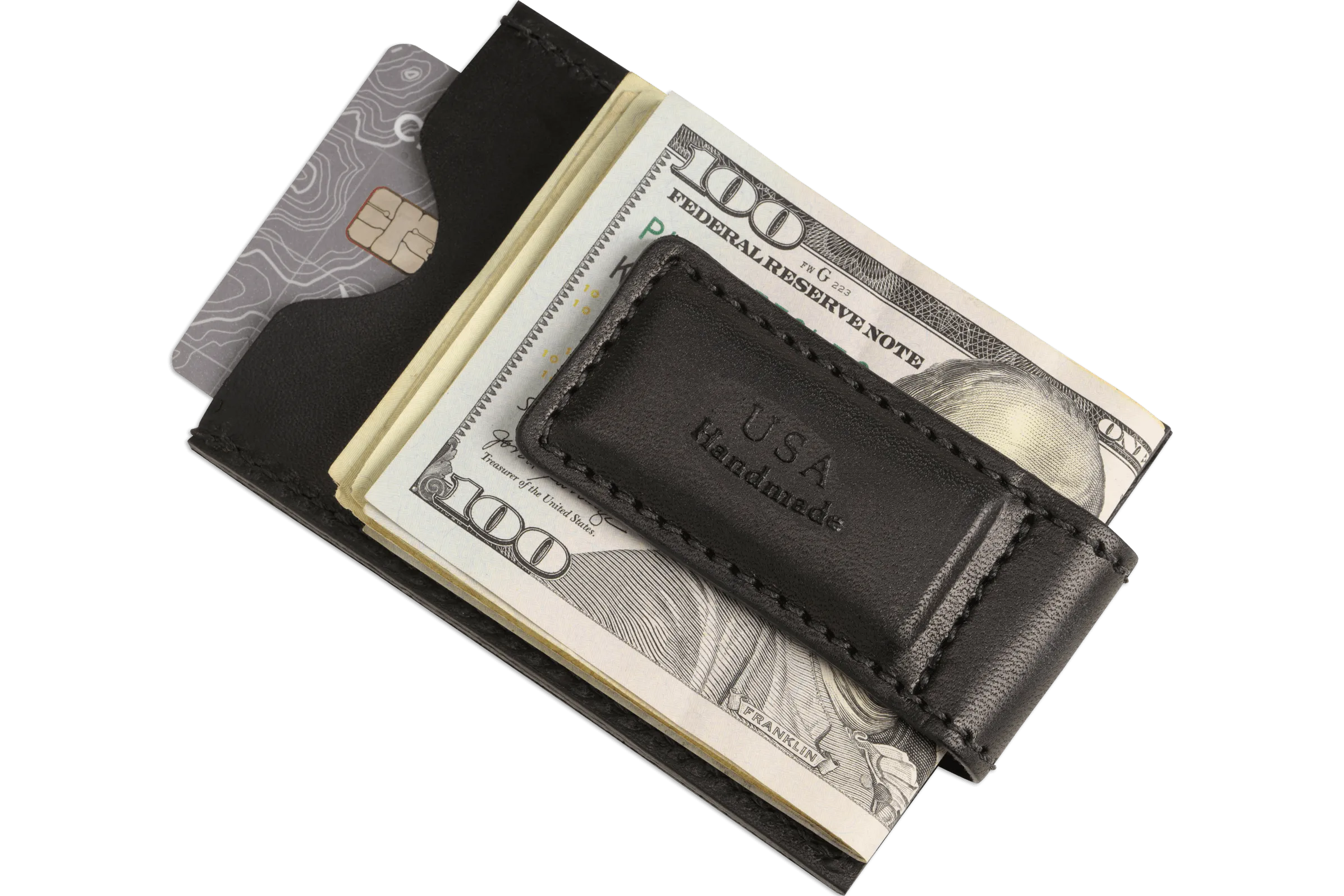 Black Premium Leather Slim ID Wallet With Magnetic Money Clip