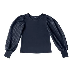 Black Textured Sleeve Top..