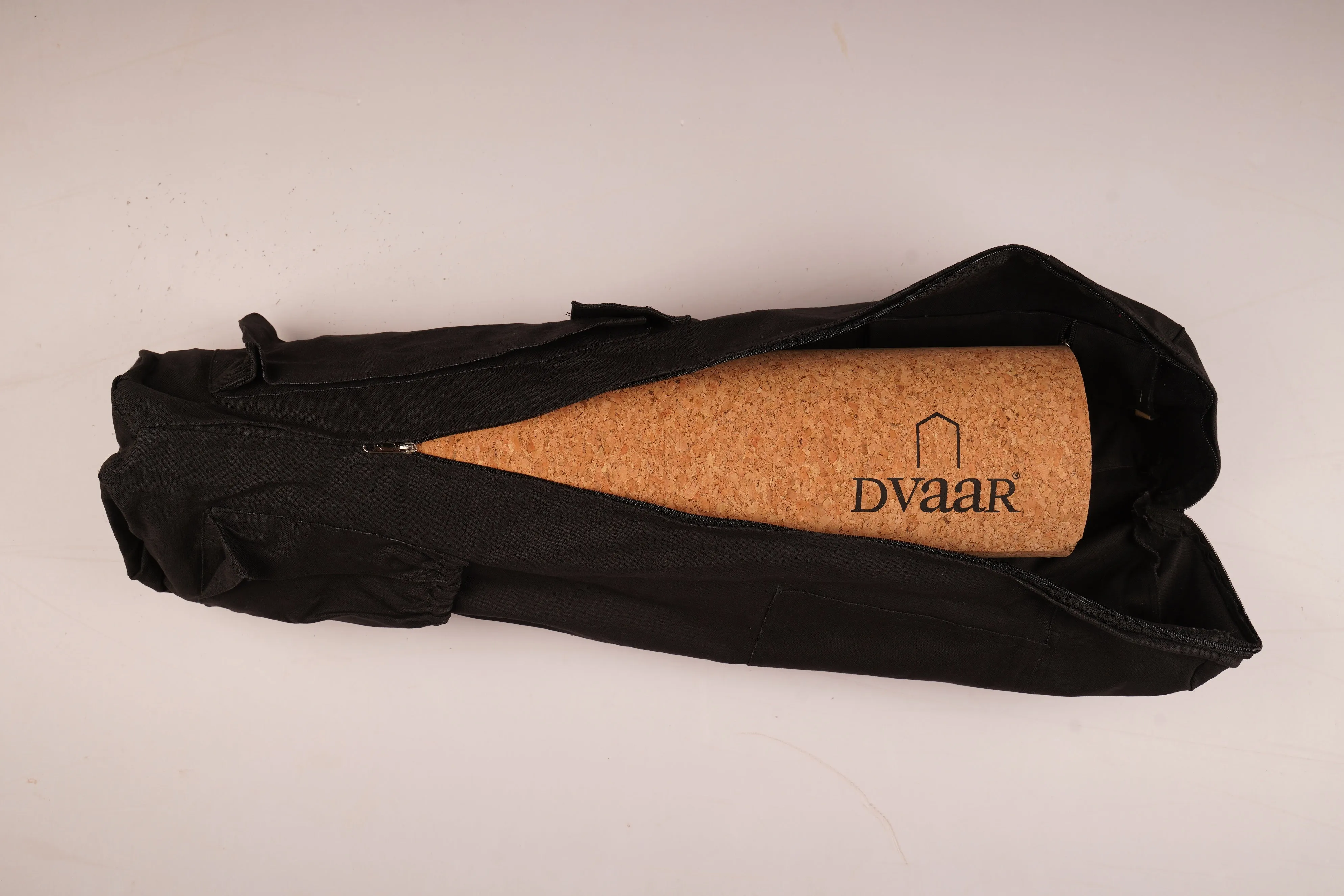 BLACK YOGA MAT BAG WITH COTTON ADJUSTABLE STRAPS MULTIPLE POCKETS