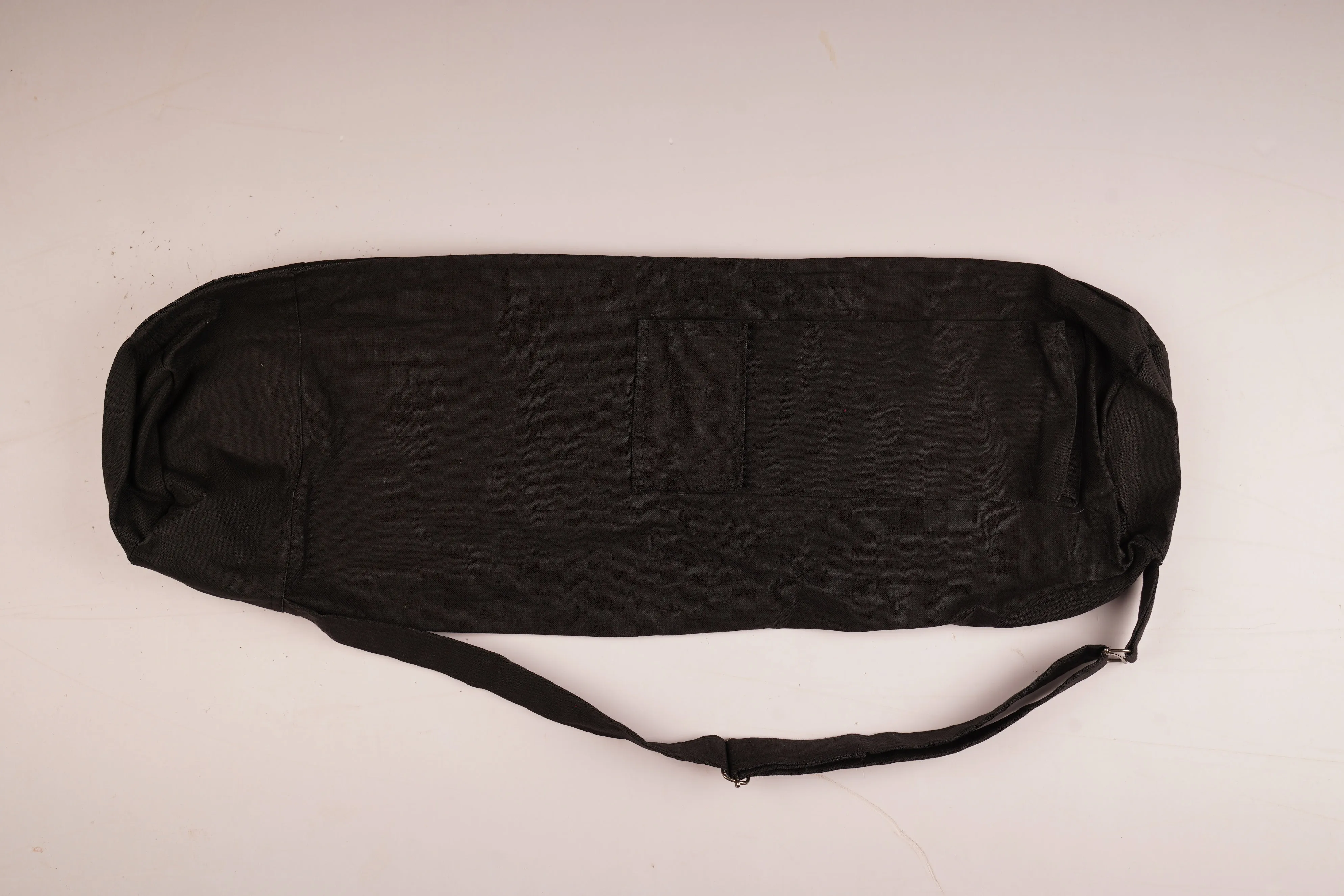 BLACK YOGA MAT BAG WITH COTTON ADJUSTABLE STRAPS MULTIPLE POCKETS