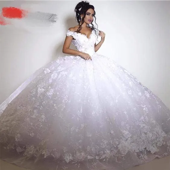 boho wedding dress ball gown princess lace applique white arabic elegant wedding gowns