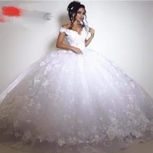 boho wedding dress ball gown princess lace applique white arabic elegant wedding gowns