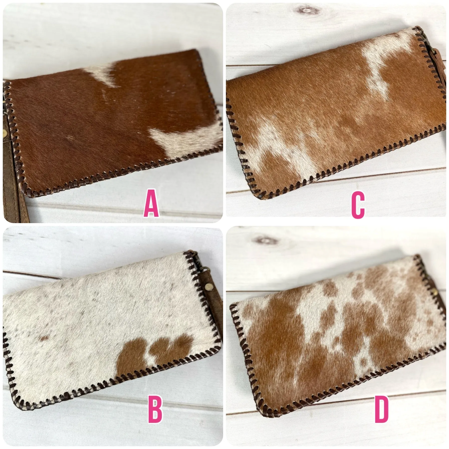 Brown Cowhide Whipstitch Leather Outer Wallet