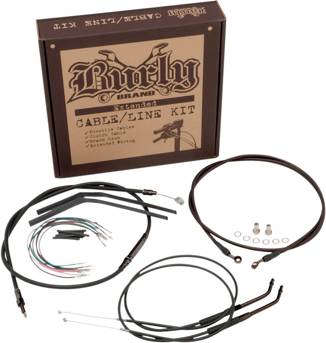 Burly Brand B30-1015 Extended Cable/Brake Line Kit for 16in. Ape Handlebars - Black Vinyl