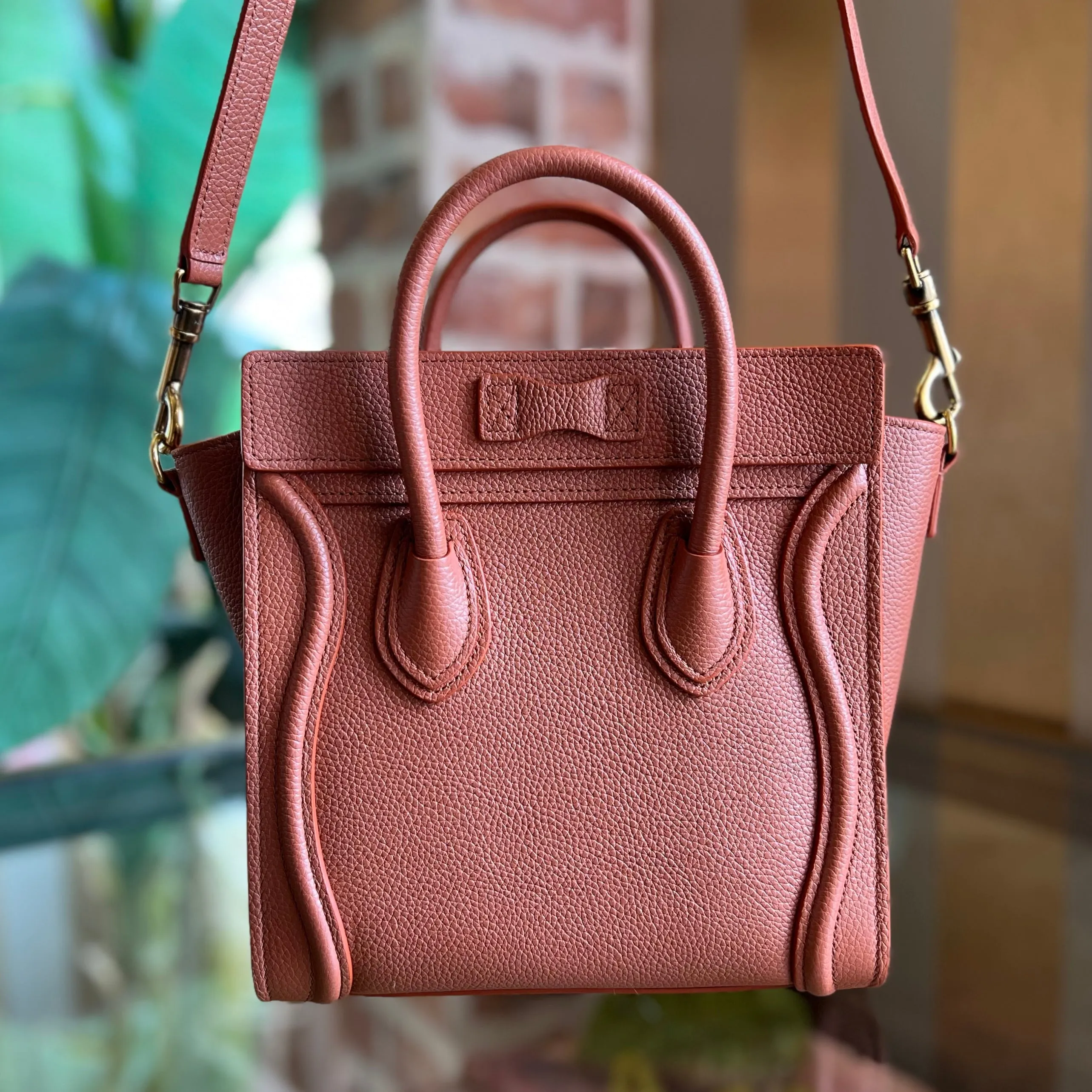 CELINE Luggage Nano Salmon Drummed Calfskin Tote Bag Lychee